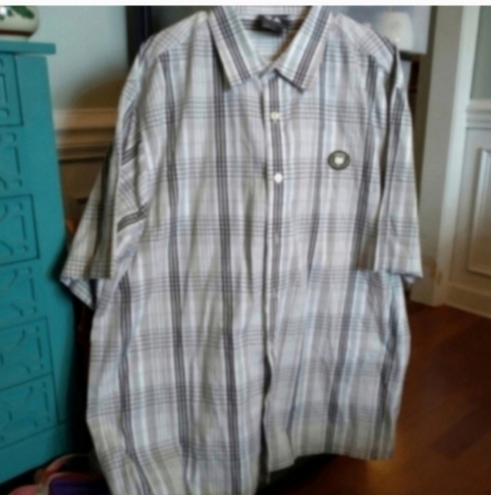 South Pole Plaid Black Gray Tan Men's Dress Shirt XL Summer Spring Festival